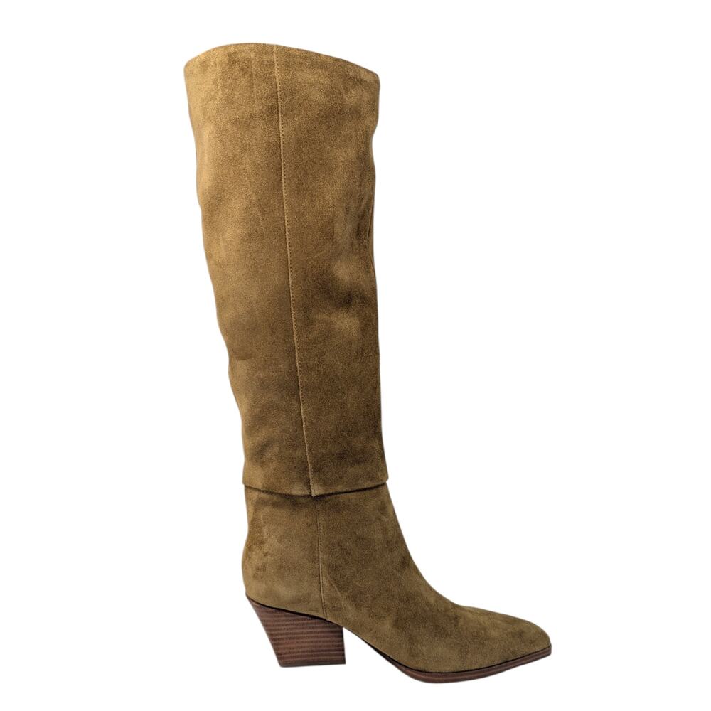 Marc Fisher Tarrie Knee High Boots Brown Suede Western Block Heel 7